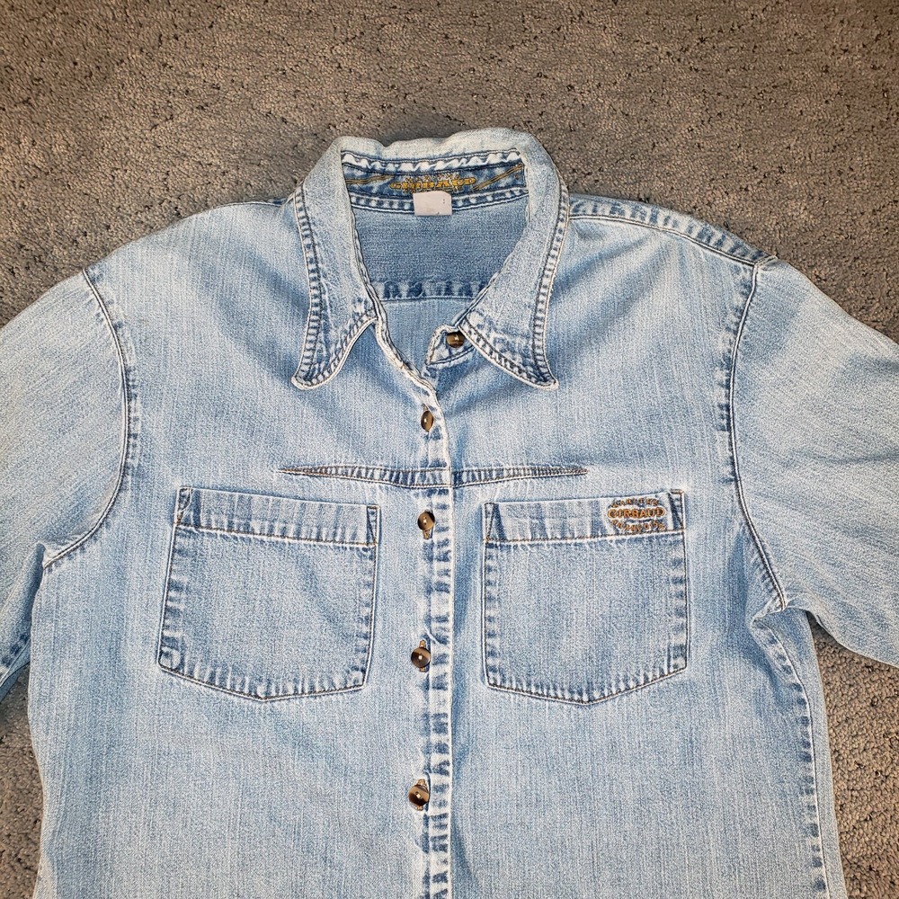 VTG Marithe‎ Francois Girbaud Denim Shirt Womens Medium Faded Blue Button Up 90s
